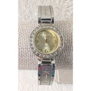Studio‎ Time Gold Dial Rhinestone Bangle Cuff Quartz Watch – Starburst Band